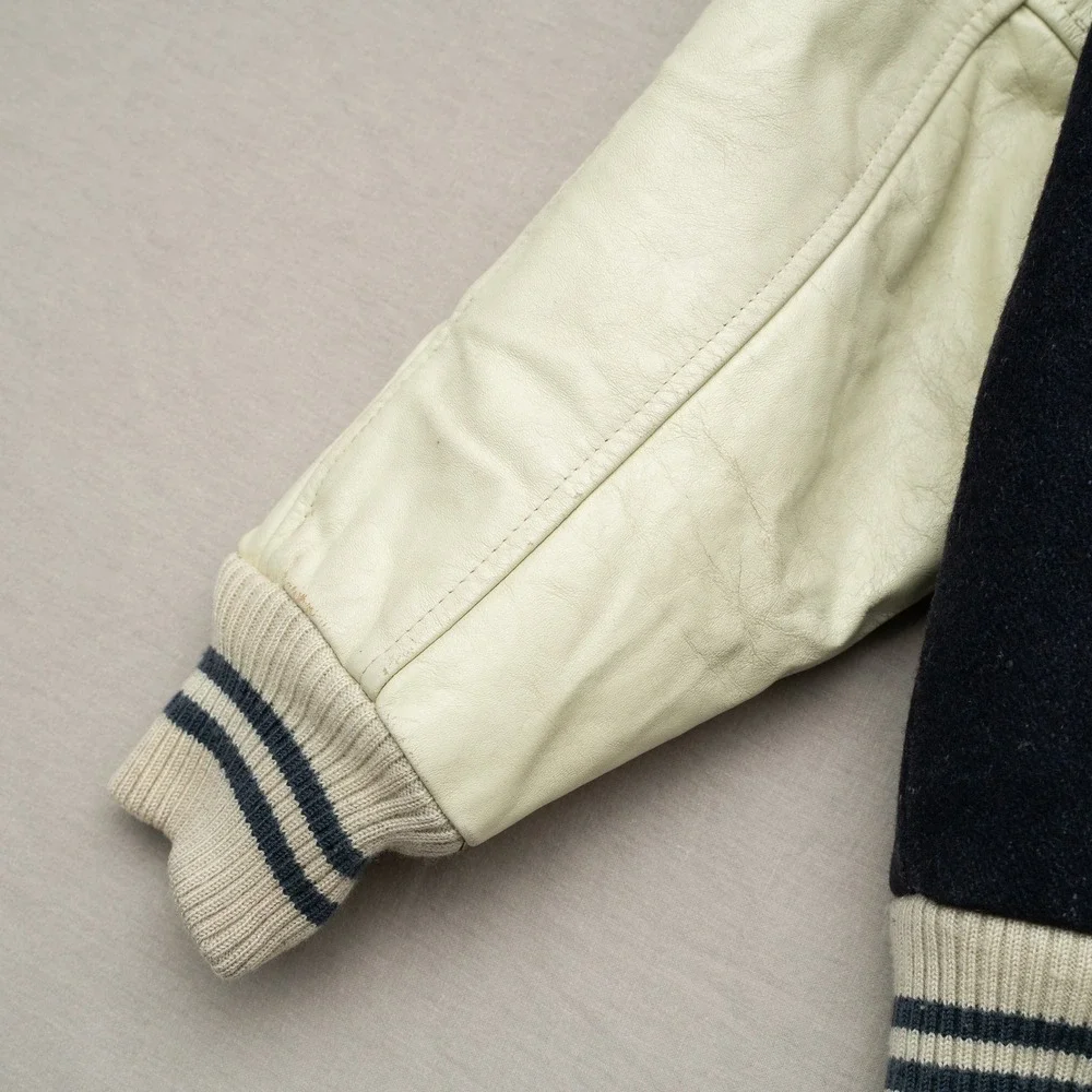 Vtg 80s 90s SBII by Bitterman‎ Fly High Club Varsity Jacket Leather Wool Size S